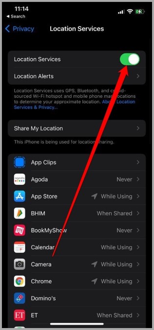 Habilitar servicios de ubicación en iPhone