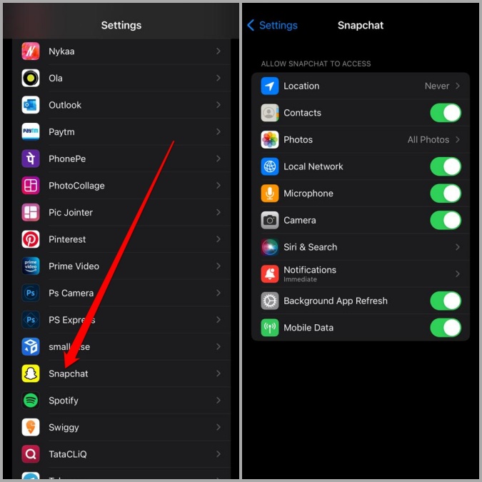 Configuración de Snapchat en iPhone