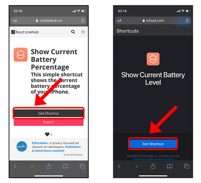 Descargar el atajo de nivel de batería actual en iPhone