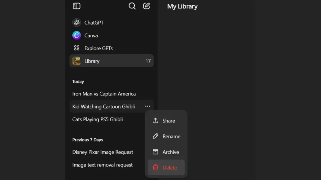 Cómo eliminar imágenes de la biblioteca de imágenes de chatgpt