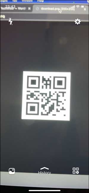 Lector de código QR con una función de pestaña Historial