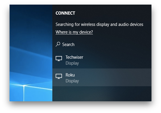 Roku descubierto en Windows para pantalla inalámbrica