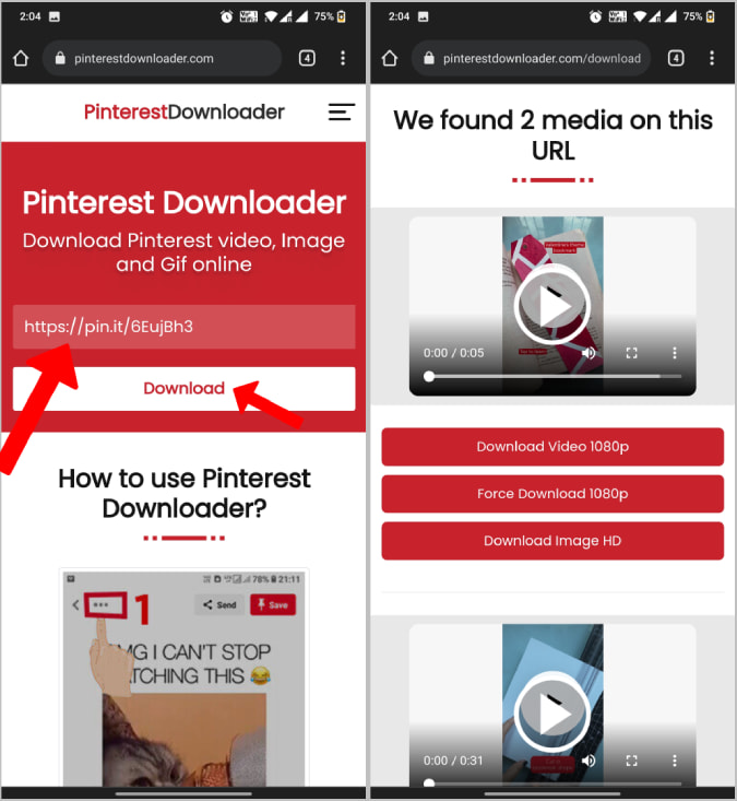 Descargar video Pinterest usando el sitio web de Pinterest Descargar