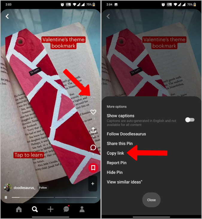 Copiar el enlace de Pinterest Video