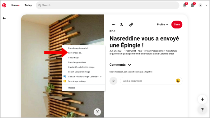 Descargar imágenes de Pinterest en el escritorio usando la imagen Guardar como opción