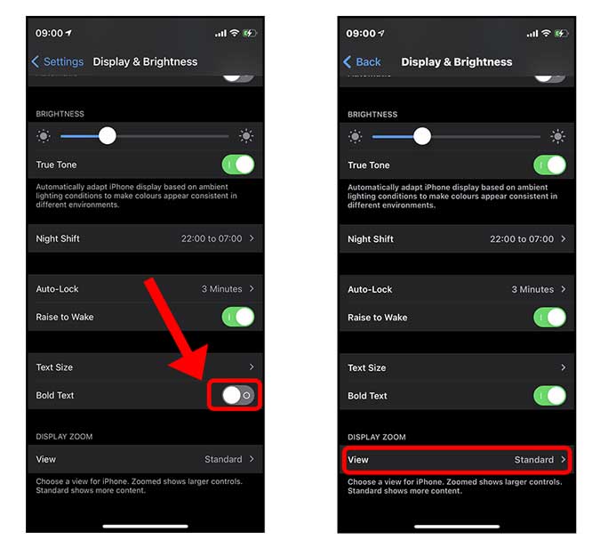 Configuración de texto en negrita en iPhone