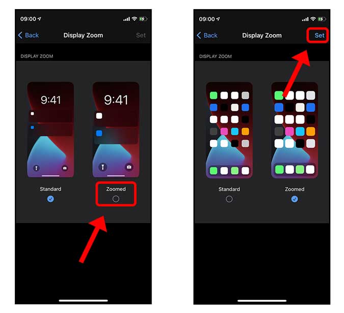 Vista zoom en la configuración del iPhone