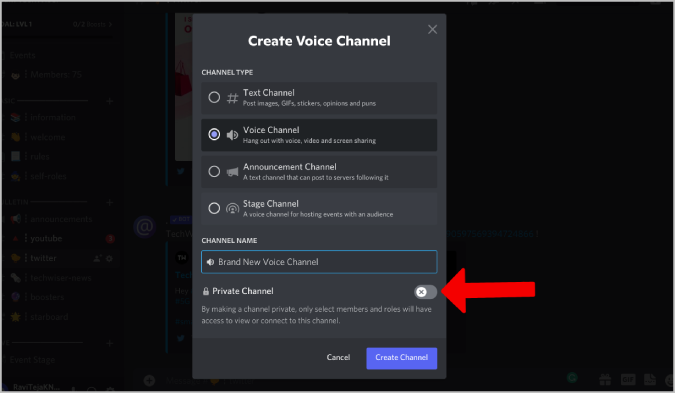 Hacer el canal privado en discordia