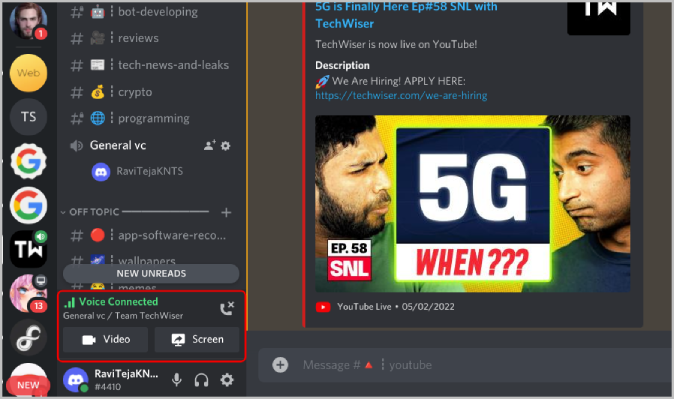 Controles del canal de voz en Discord