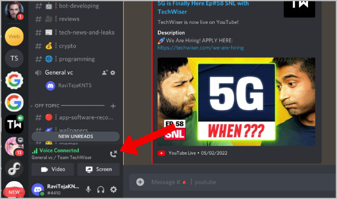 Desconectar el canal de voz en discordia