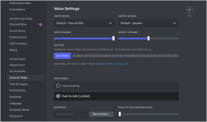Configuración de voz de Discord
