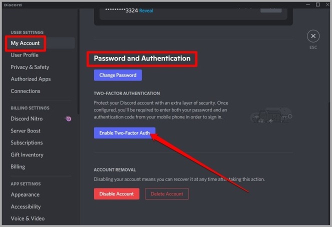 Habilitar 2FA en Discrod para PC