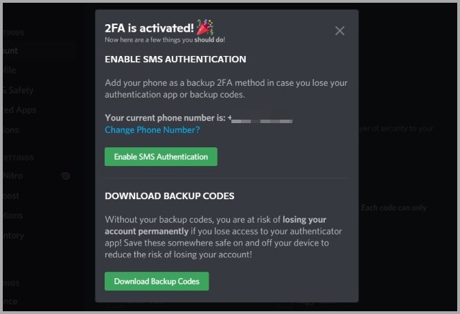 2fa habilitado en discord