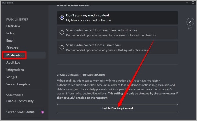 Habilitar 2FA en Discord Server en PC