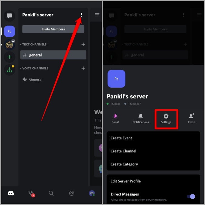 Configuración del servidor Discord en móvil