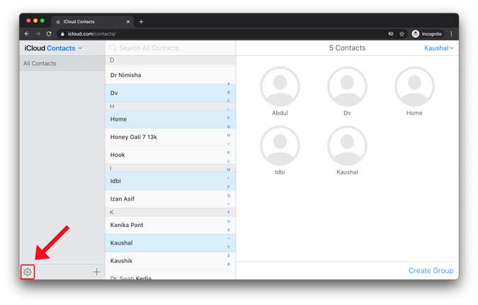 Seleccione todos los contactos para eliminar de iCloud