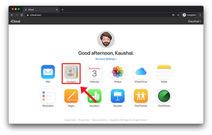 Aplicación de contactos en iCloud WebApp