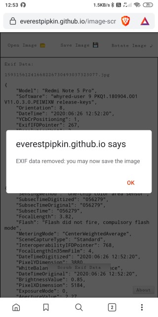 Eliminar datos de exif y guardar la aplicación en la pantalla de inicio