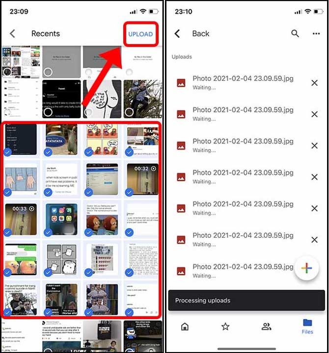 Sube todas las fotos seleccionadas