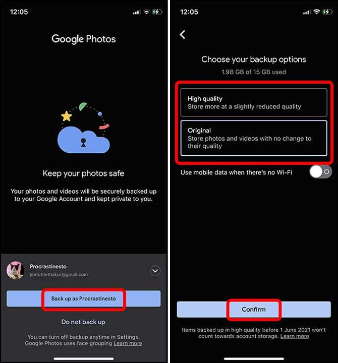 Seleccione una calidad de copia de seguridad