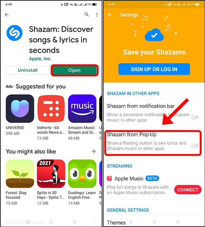 Shazam de Pop-Up en Android