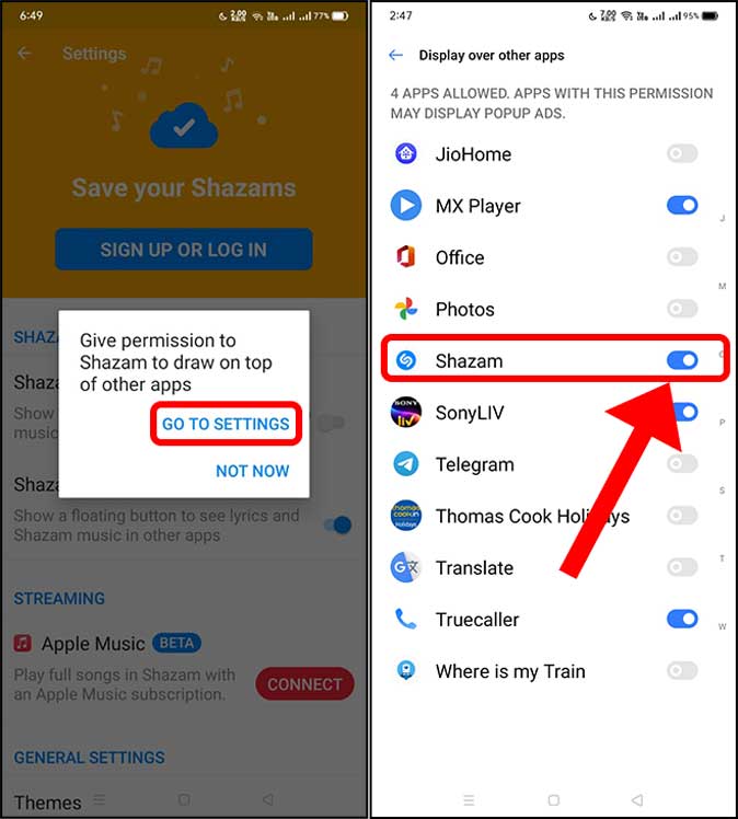Permitir que Shazam se basa en otras aplicaciones