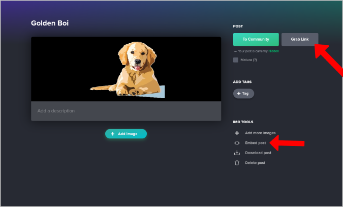 Obtener un enlace para la publicación de Imgur