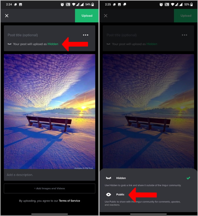 Cambiar la publicación de Imgur de oculto a público