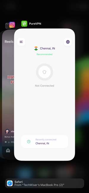 Mata la aplicación VPN desde el cajón de la aplicación de iPhone
