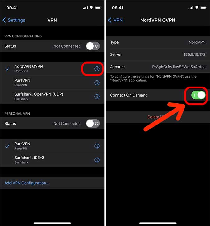 Deshabilitar Connect a pedido en iPhone