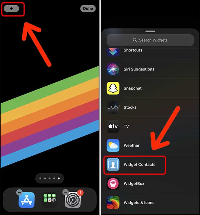Buscar contactos de widgets en la lista de widgets