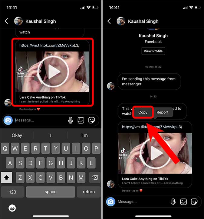 Copiar enlace de video Tiktok