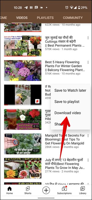 YouTube Shorts Descargar video fuera de línea