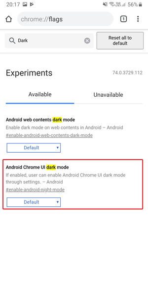 Modo oscuro en Google Chrome- ui