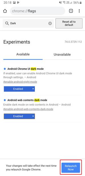 Modo oscuro en Google Chrome- Relanzue ahora