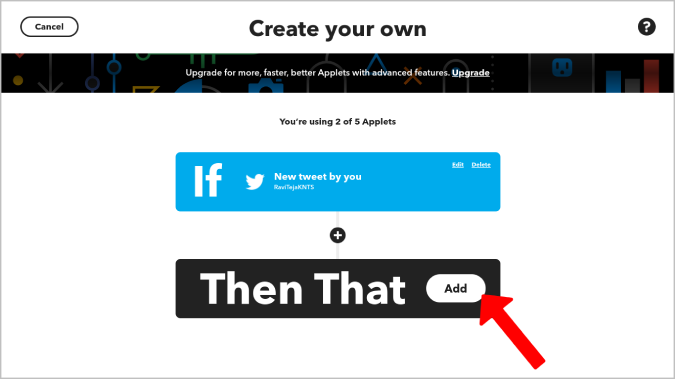 Agregando entonces eso en ifttt