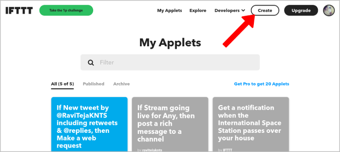 Creación de un nuevo applet en IFTTT