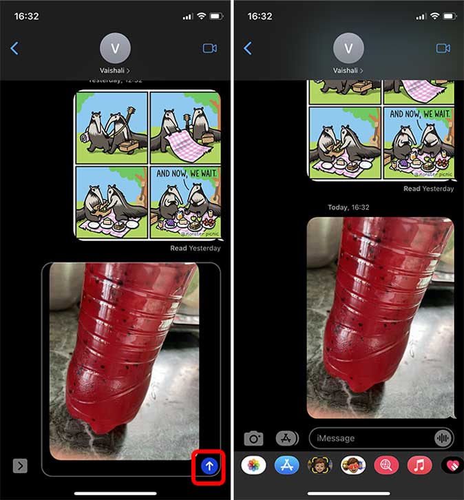 Toque Enviar la imagen de carga al contacto