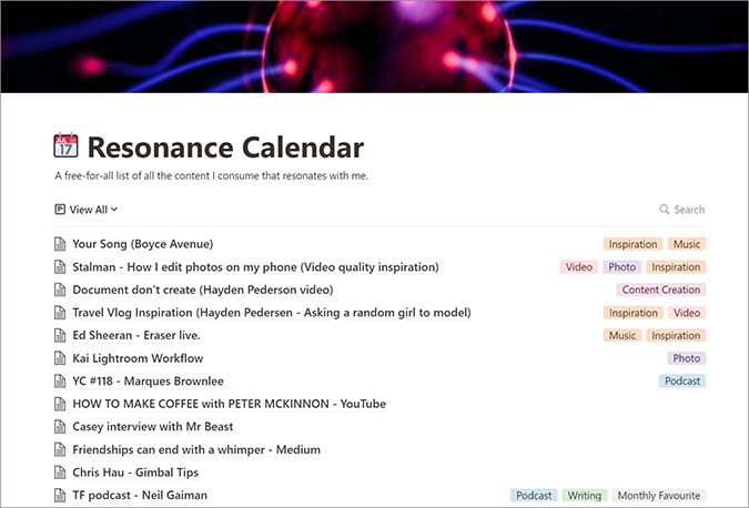 Plantilla de noción de calendario de resonancia