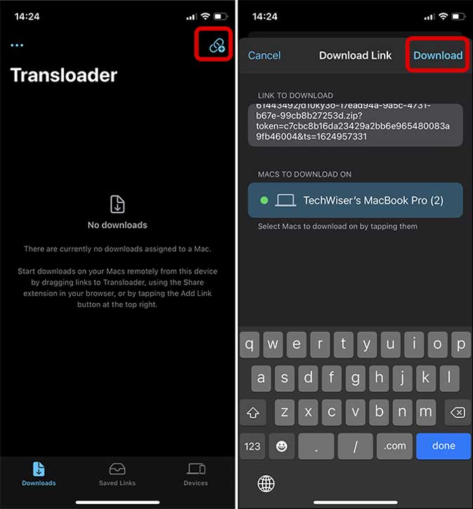 Agregue un enlace a Transloader en iPhone