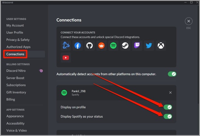 Habilitar el estado de Spotify en Discord