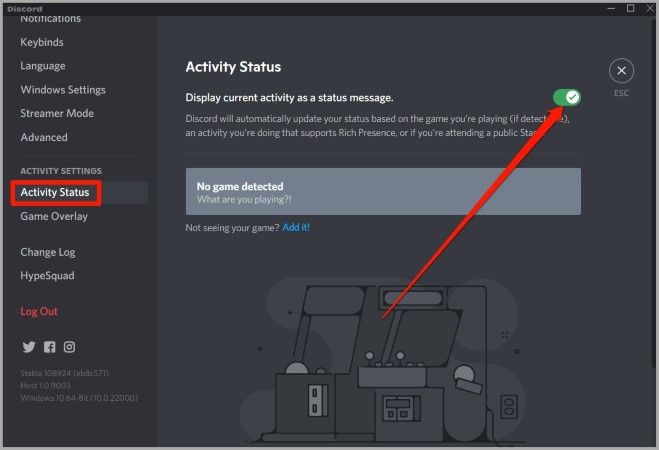 Habilitar el estado de la actividad en Discord