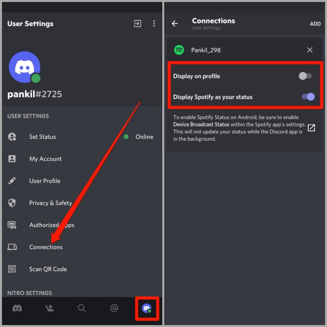 Habilitar la aplicación Spotify Status Discord
