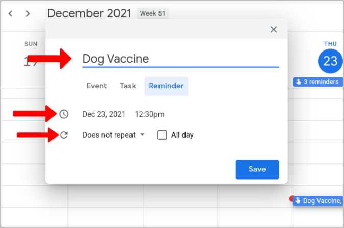 Llenar detalles en el calendario de Google