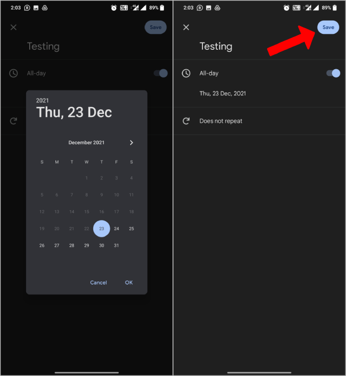Configurar un recordatorio en la aplicación de teléfono inteligente de Google Calendar