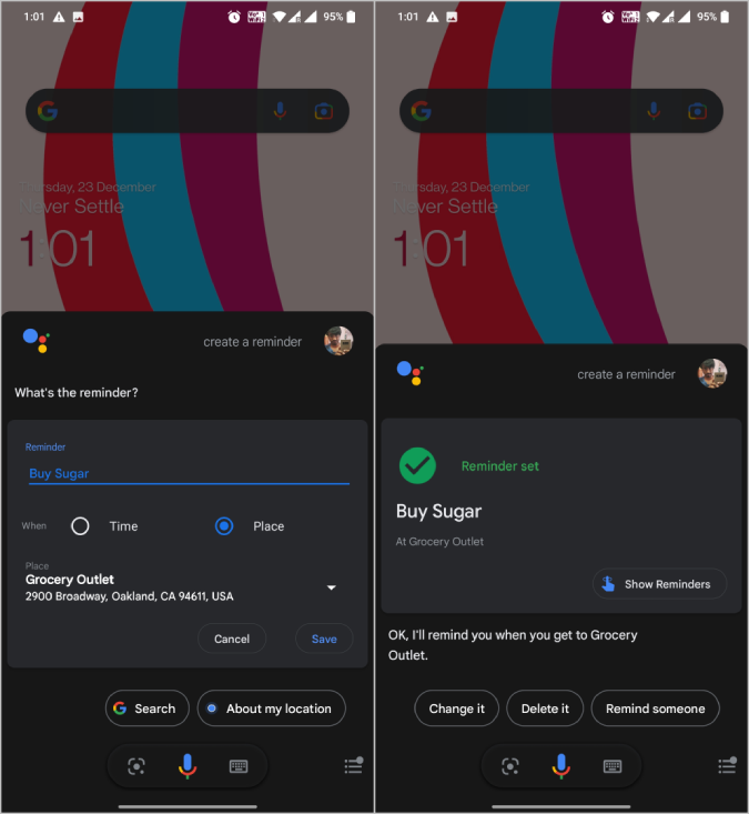 Establecer recordatorios por lugar de Google Assistant