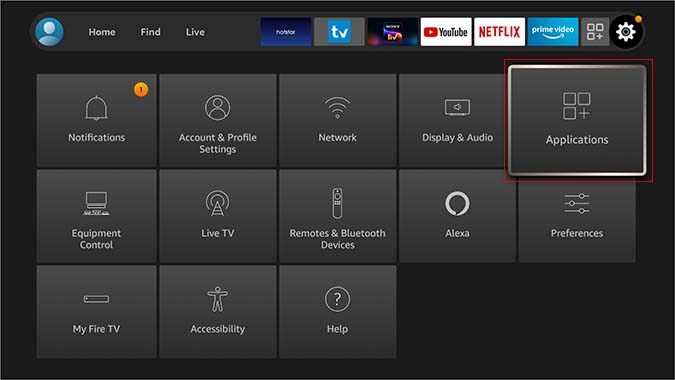 Menú de aplicaciones en Fire TV Stick
