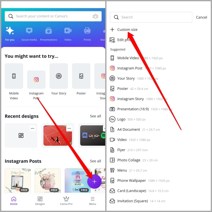 Crear plantilla de tamaño personalizado en la aplicación Canva