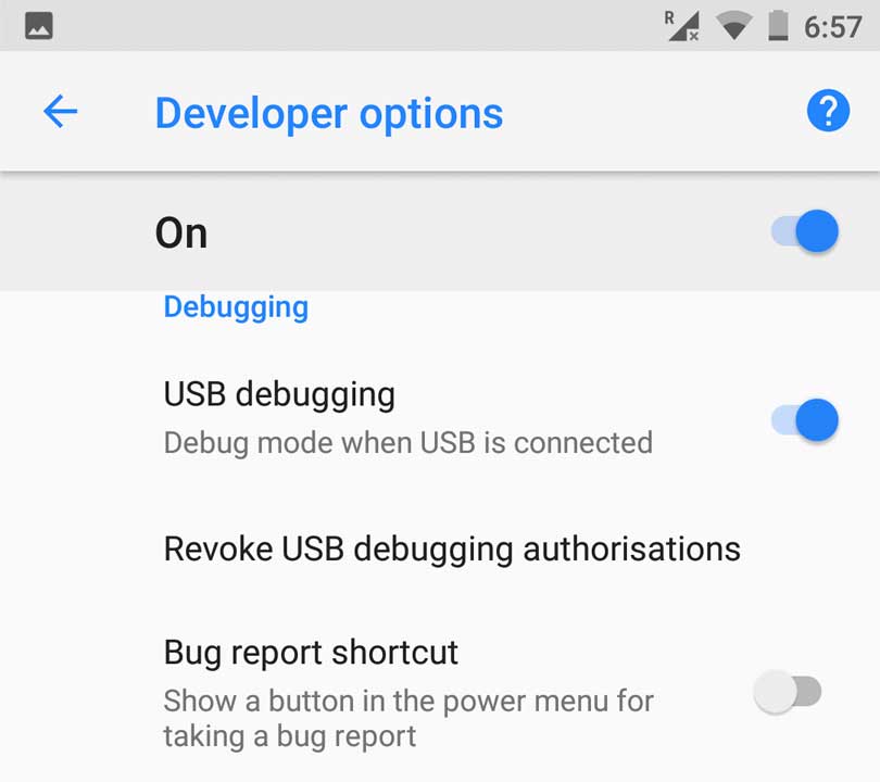 Depuración USB de la opción de desarrollador