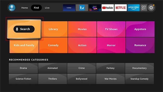 Seleccione la búsqueda en Firestick
